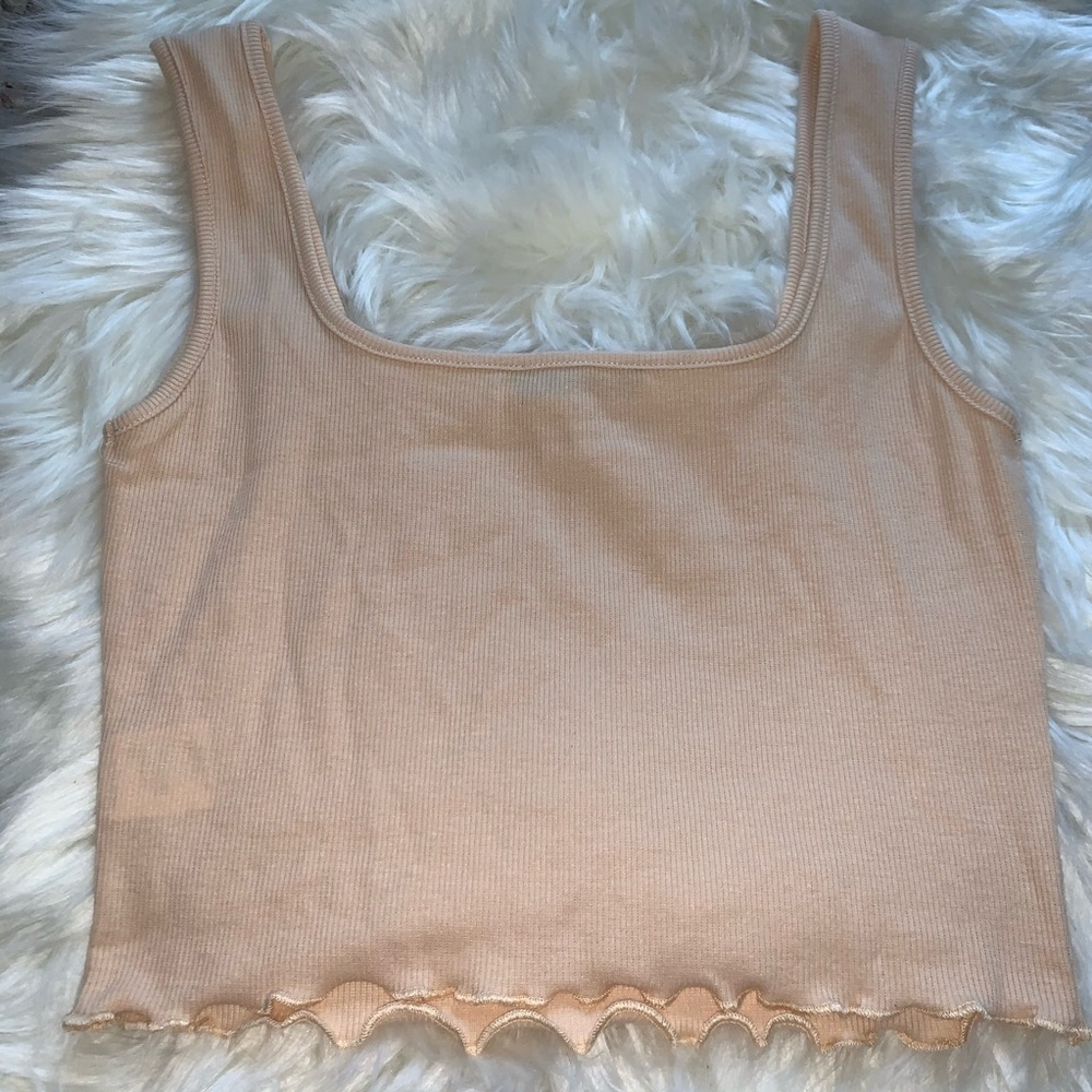 SHEIN Tan Ruffle Edge Crop Tank Top
